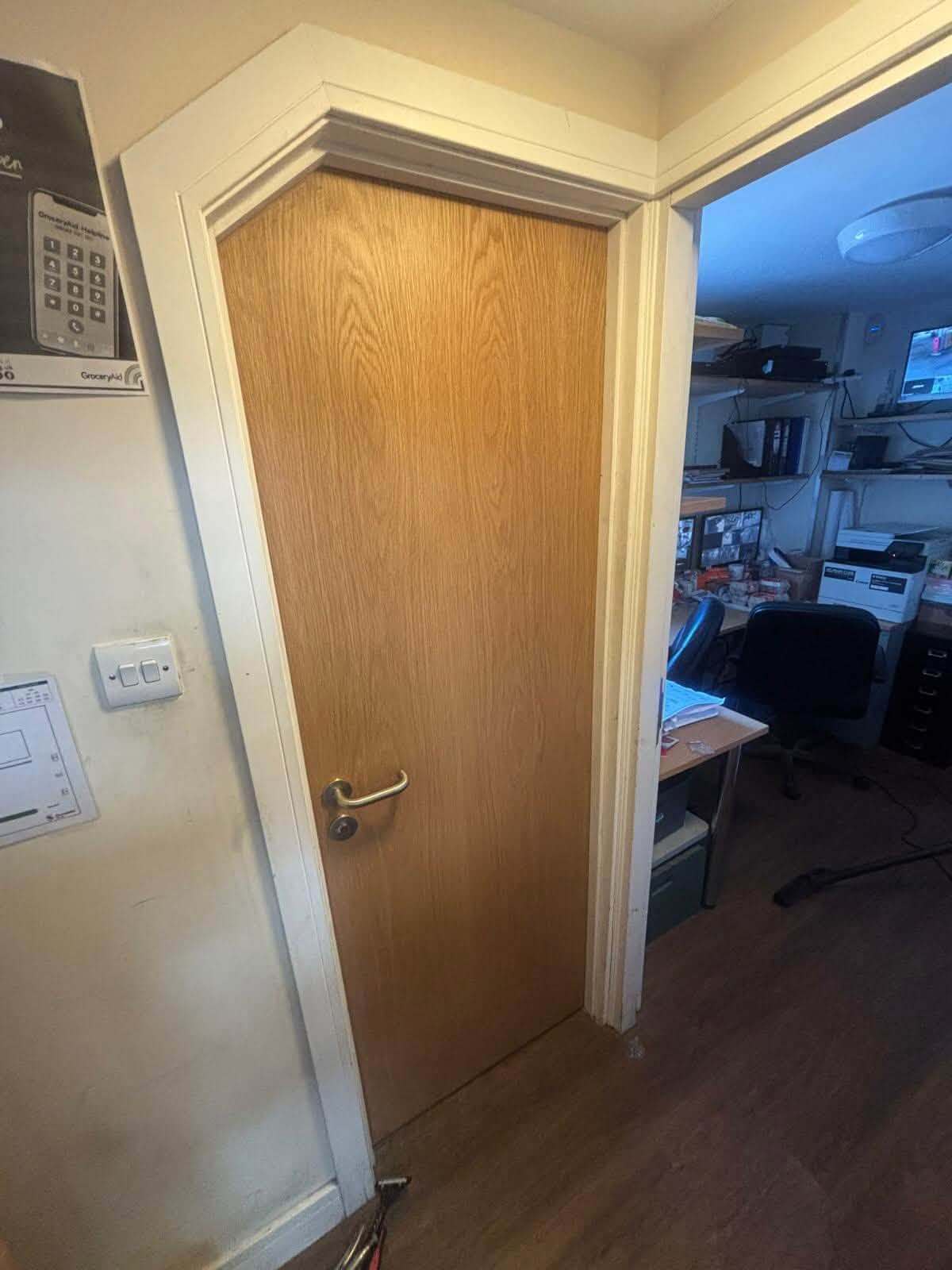 Bespoke Angled Bathroom Door Manufactured and Fitted at a Petrol Station